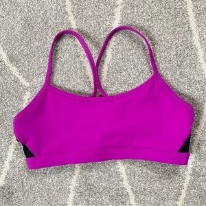 Fabletics Neon Bright Purple and Black Racerback Bralette w/ Mesh Details